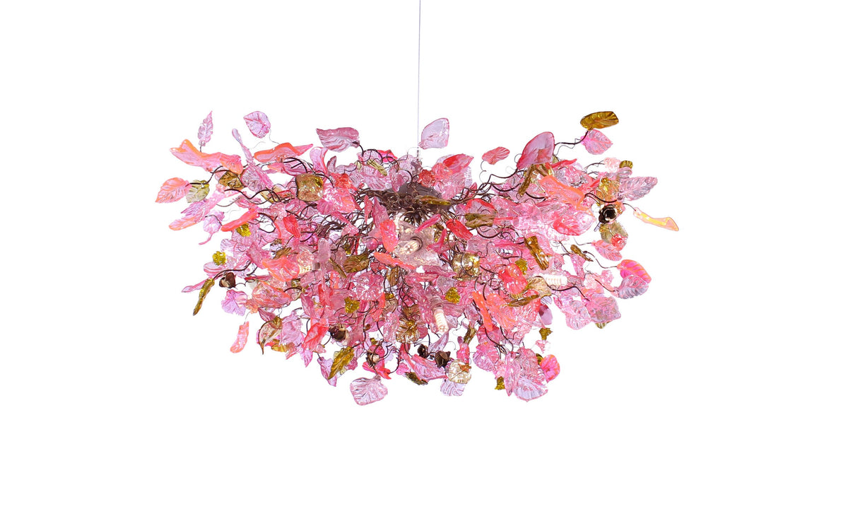 Hanging chandeliers - Unique Light Fixtures pink flowers & leaves for Dining Room or living room.