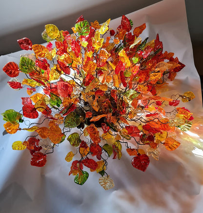 Big Flush Mount Ceiling Light with autumn color flowers and leaves, ceiling mount light for kitchen, living room or Dining Room