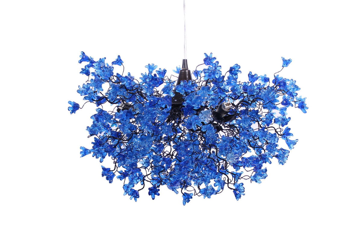 Elegant Hanging Ceiling Lamp with Blue Navy Flowers, Resin Floral Lighting for Living Room and Dining Room
