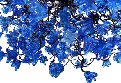 Elegant Hanging Ceiling Lamp with Blue Navy Flowers, Resin Floral Lighting for Living Room and Dining Room