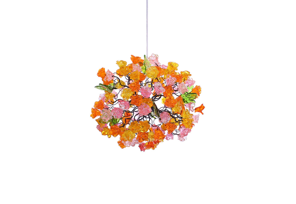 Hanging Pendant lighting with ping and orang roses flowers for children room, or as a bedside light.