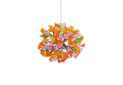 Hanging Pendant lighting with ping and orang roses flowers for children room, or as a bedside light.