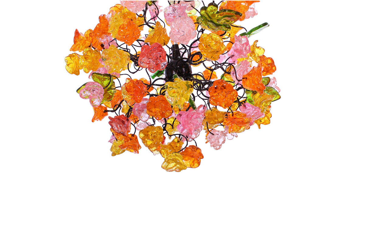 Hanging Pendant lighting with ping and orang roses flowers for children room, or as a bedside light.