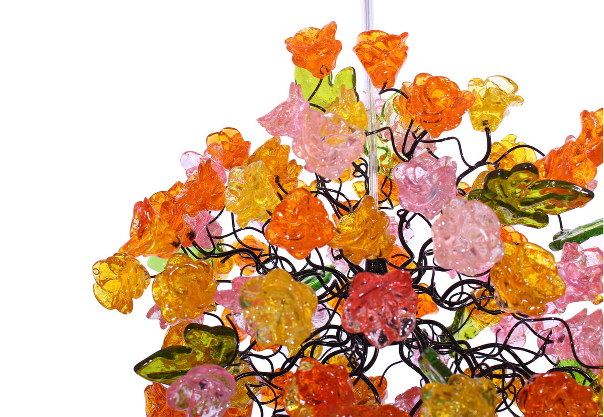 Hanging Pendant lighting with ping and orang roses flowers for children room, or as a bedside light.