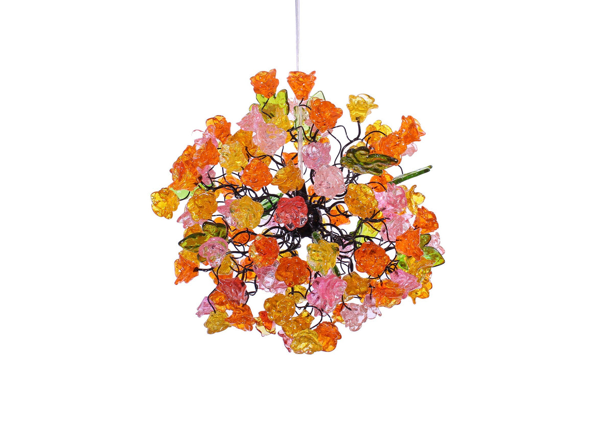 Hanging Pendant lighting with ping and orang roses flowers for children room, or as a bedside light.