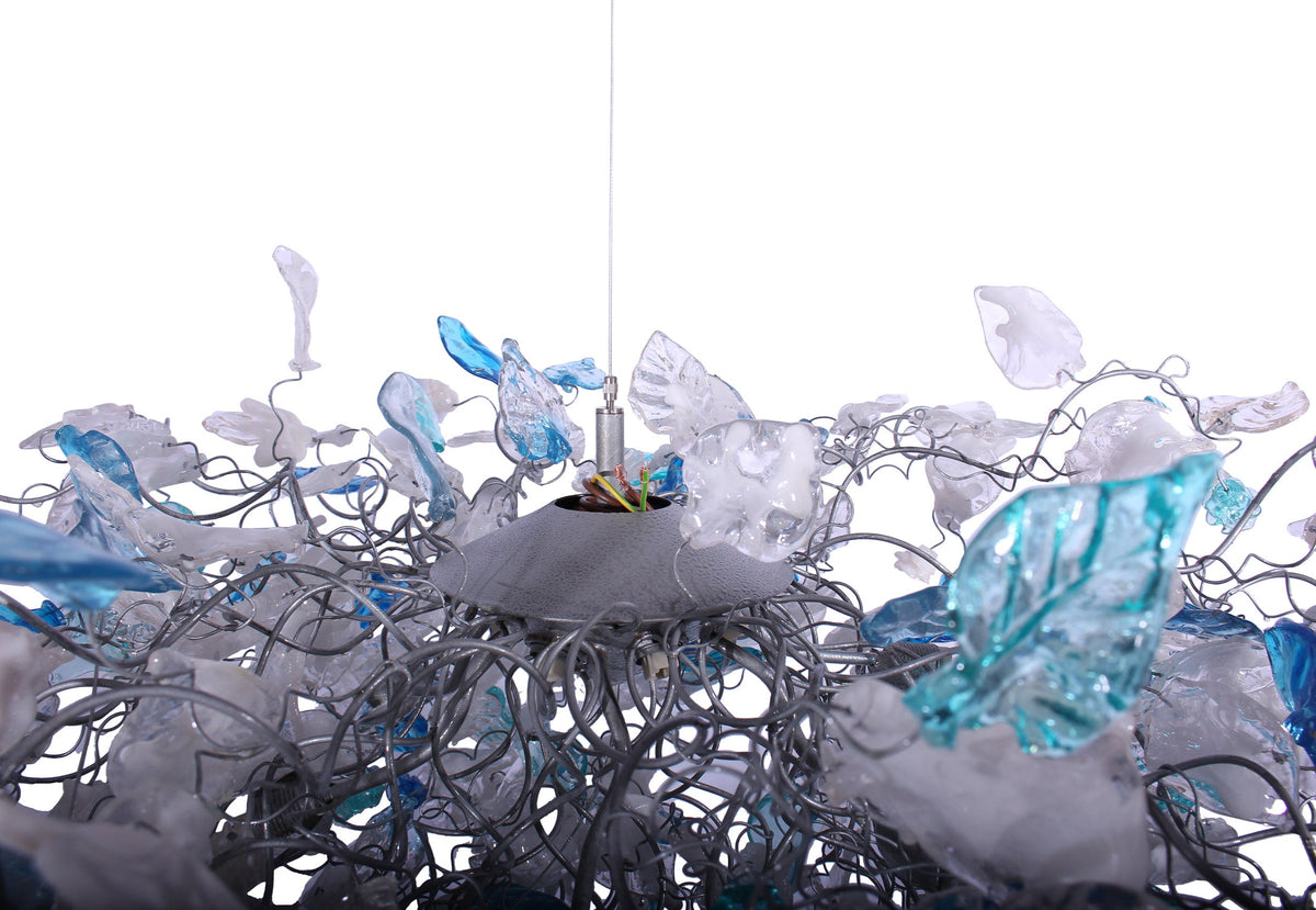 Stunning Blue, Clear & White Flower Chandelier for Modern Home Decor - Unique Resin Floral Design - Elegant Lighting Fixture for Living Room