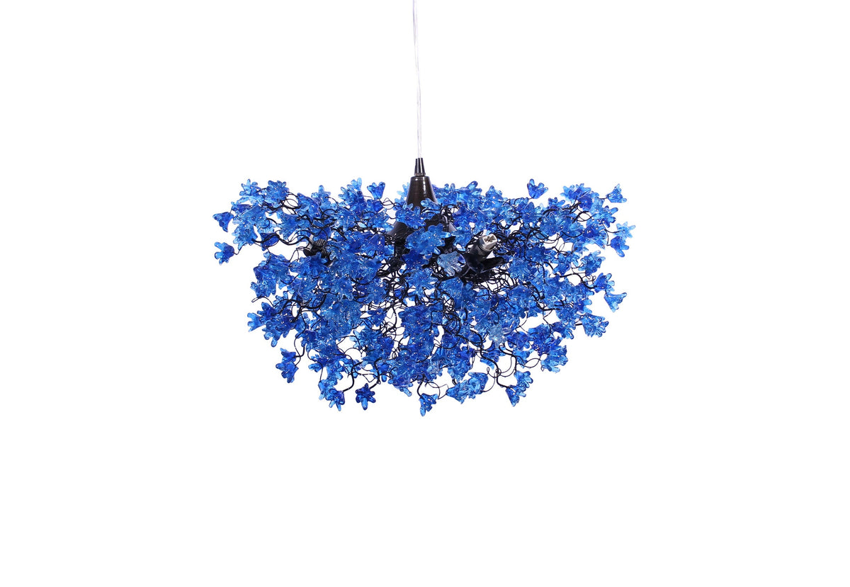 Elegant Hanging Ceiling Lamp with Blue Navy Flowers, Resin Floral Lighting for Living Room and Dining Room