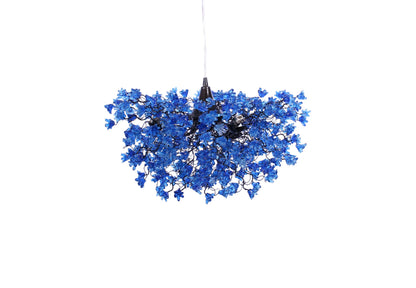 Elegant Hanging Ceiling Lamp with Blue Navy Flowers, Resin Floral Lighting for Living Room and Dining Room