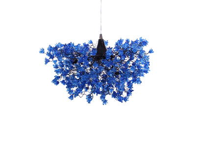Elegant Hanging Ceiling Lamp with Blue Navy Flowers, Resin Floral Lighting for Living Room and Dining Room