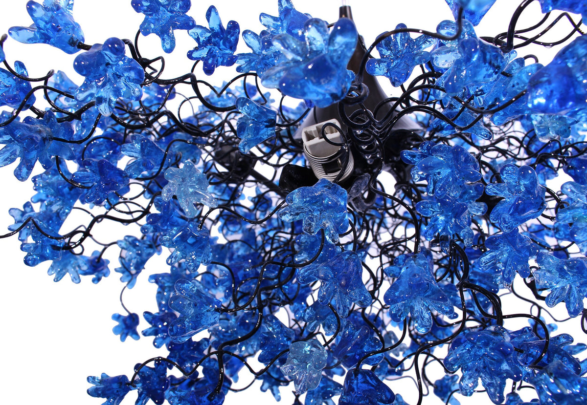 Elegant Hanging Ceiling Lamp with Blue Navy Flowers, Resin Floral Lighting for Living Room and Dining Room