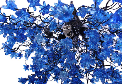 Elegant Hanging Ceiling Lamp with Blue Navy Flowers, Resin Floral Lighting for Living Room and Dining Room