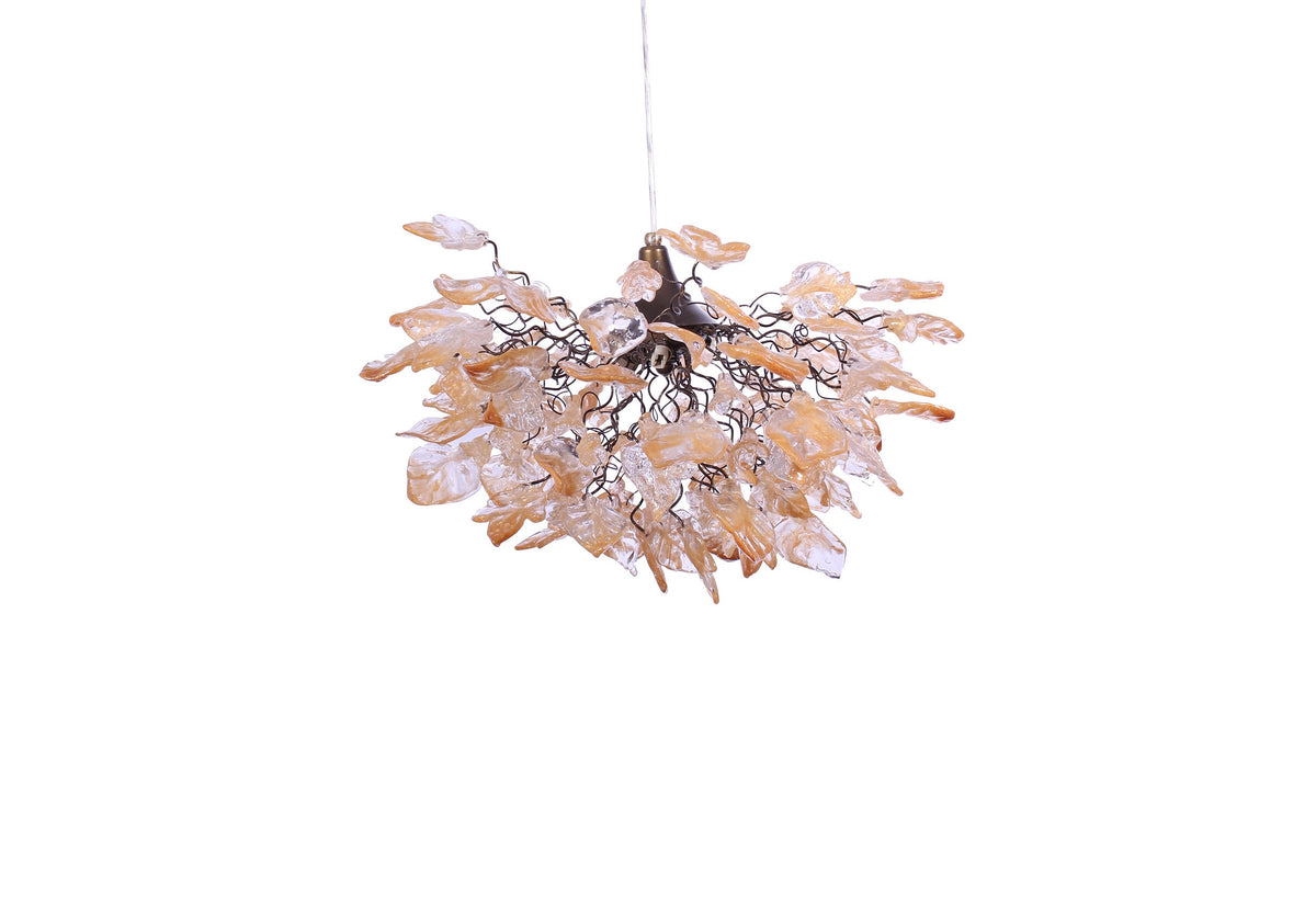 Elegant Gold Hanging Chandelier with Natural Resin Flowers and Leaves - Stunning Shade for Living Room and Dining Room