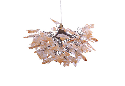 Elegant Gold Hanging Chandelier with Natural Resin Flowers and Leaves - Stunning Shade for Living Room and Dining Room