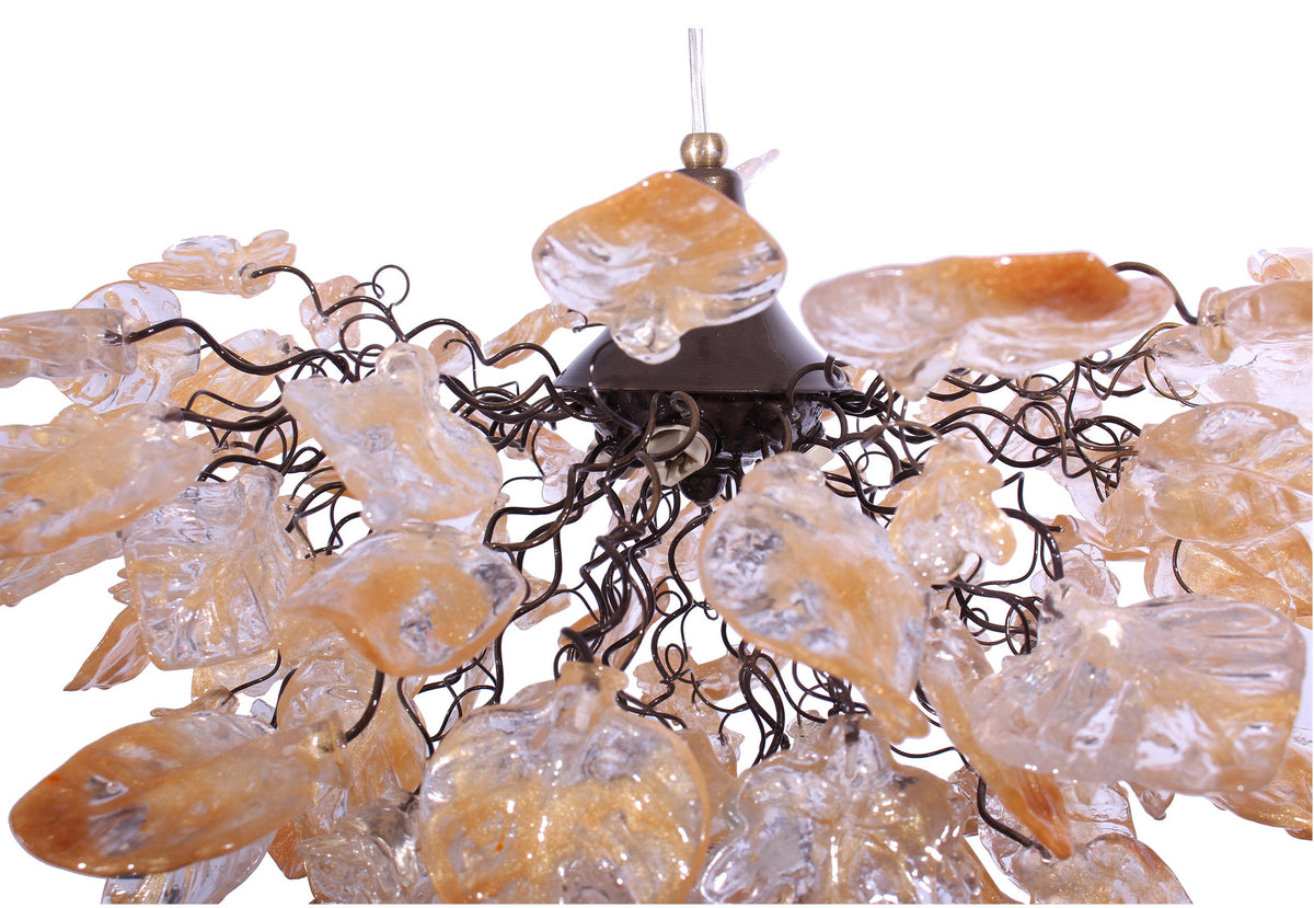 Elegant Gold Hanging Chandelier with Natural Resin Flowers and Leaves - Stunning Shade for Living Room and Dining Room