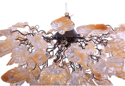 Elegant Gold Hanging Chandelier with Natural Resin Flowers and Leaves - Stunning Shade for Living Room and Dining Room