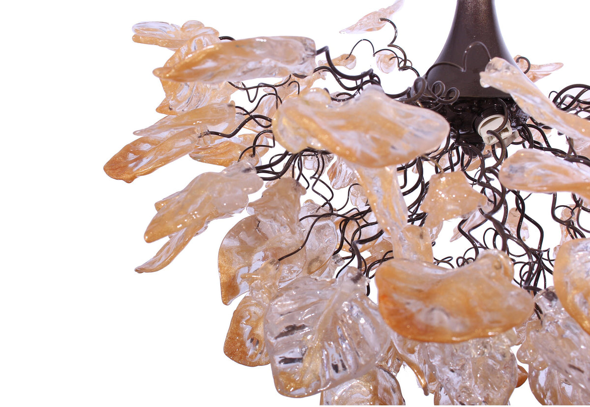 Elegant Gold Hanging Chandelier with Natural Resin Flowers and Leaves - Stunning Shade for Living Room and Dining Room