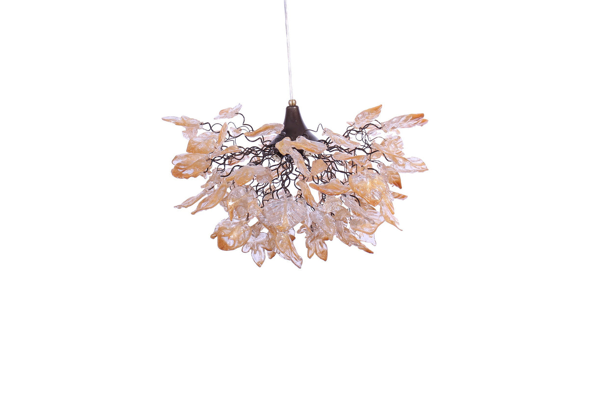 Elegant Gold Hanging Chandelier with Natural Resin Flowers and Leaves - Stunning Shade for Living Room and Dining Room
