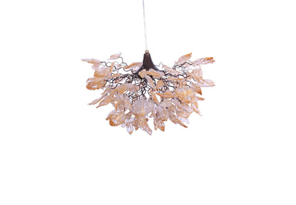 Elegant Gold Hanging Chandelier with Natural Resin Flowers and Leaves - Stunning Shade for Living Room and Dining Room