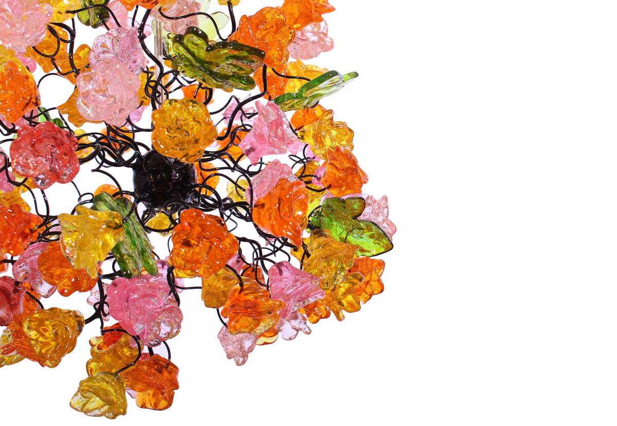 Hanging Pendant lighting with ping and orang roses flowers for children room, or as a bedside light.