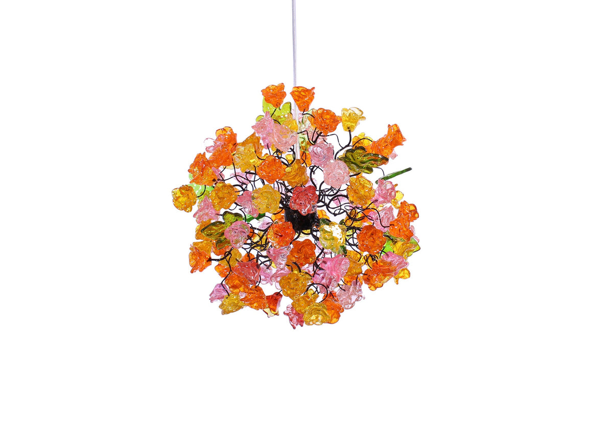 Hanging Pendant lighting with ping and orang roses flowers for children room, or as a bedside light.