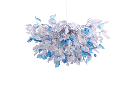 Stunning Blue, Clear & White Flower Chandelier for Modern Home Decor - Unique Resin Floral Design - Elegant Lighting Fixture for Living Room
