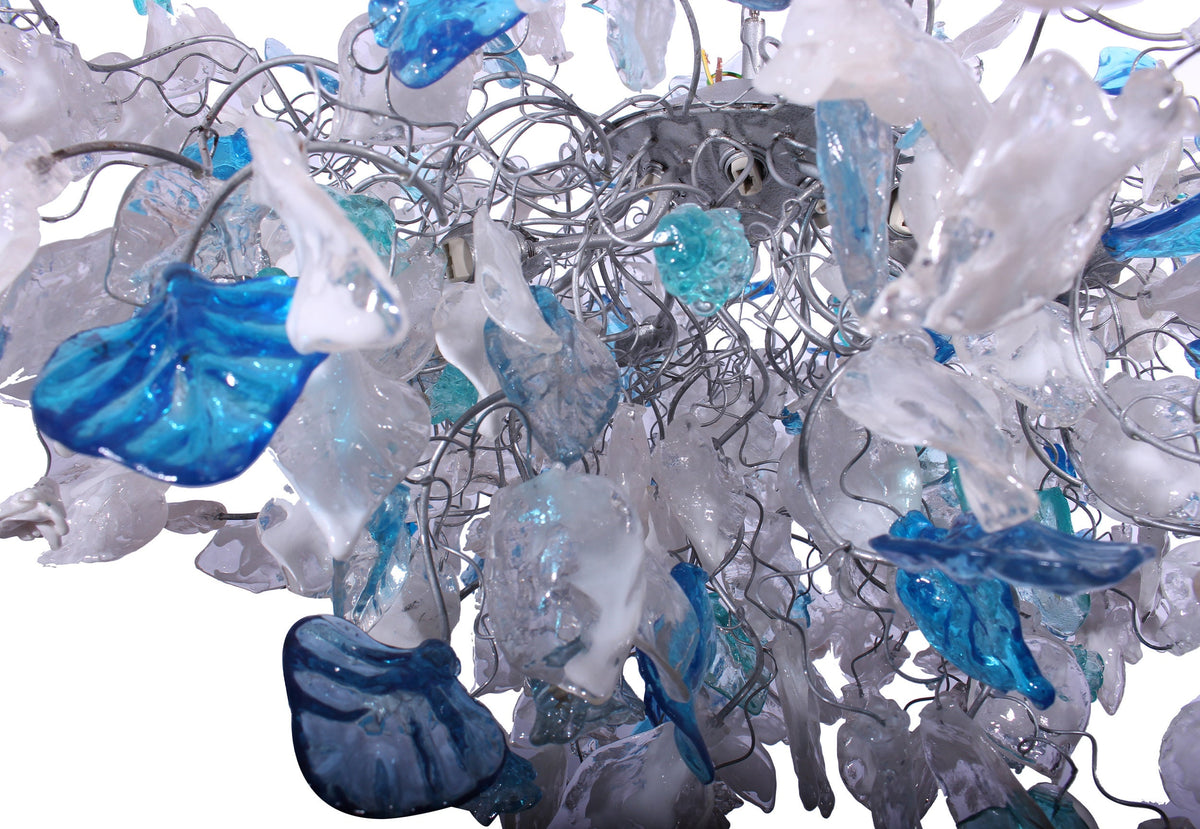 Stunning Blue, Clear & White Flower Chandelier for Modern Home Decor - Unique Resin Floral Design - Elegant Lighting Fixture for Living Room