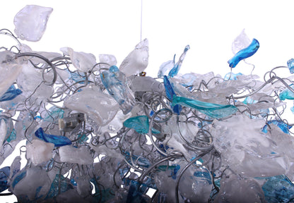 Stunning Blue, Clear & White Flower Chandelier for Modern Home Decor - Unique Resin Floral Design - Elegant Lighting Fixture for Living Room