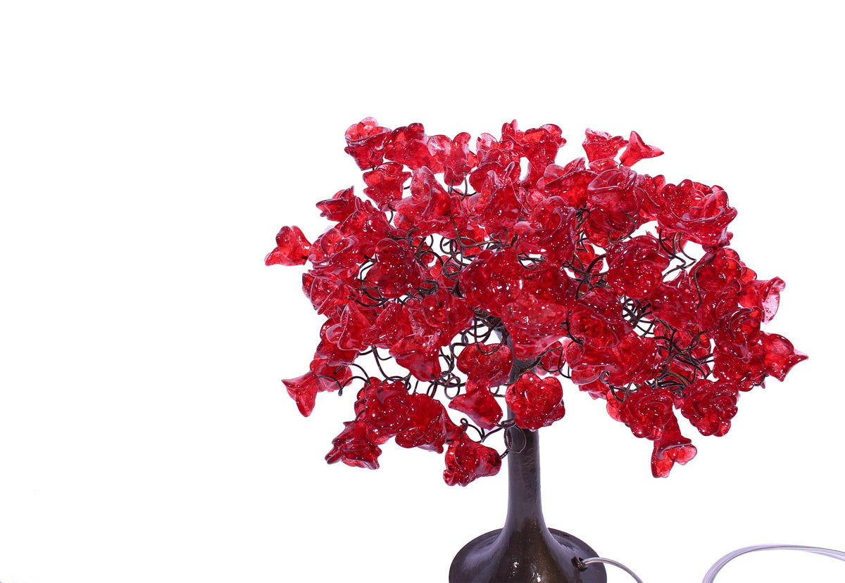 Red Table lamp, bedside lamps with Red roses flowers, Romantic table lamp with metal wires and red flowers for bedroom, Valentine gift