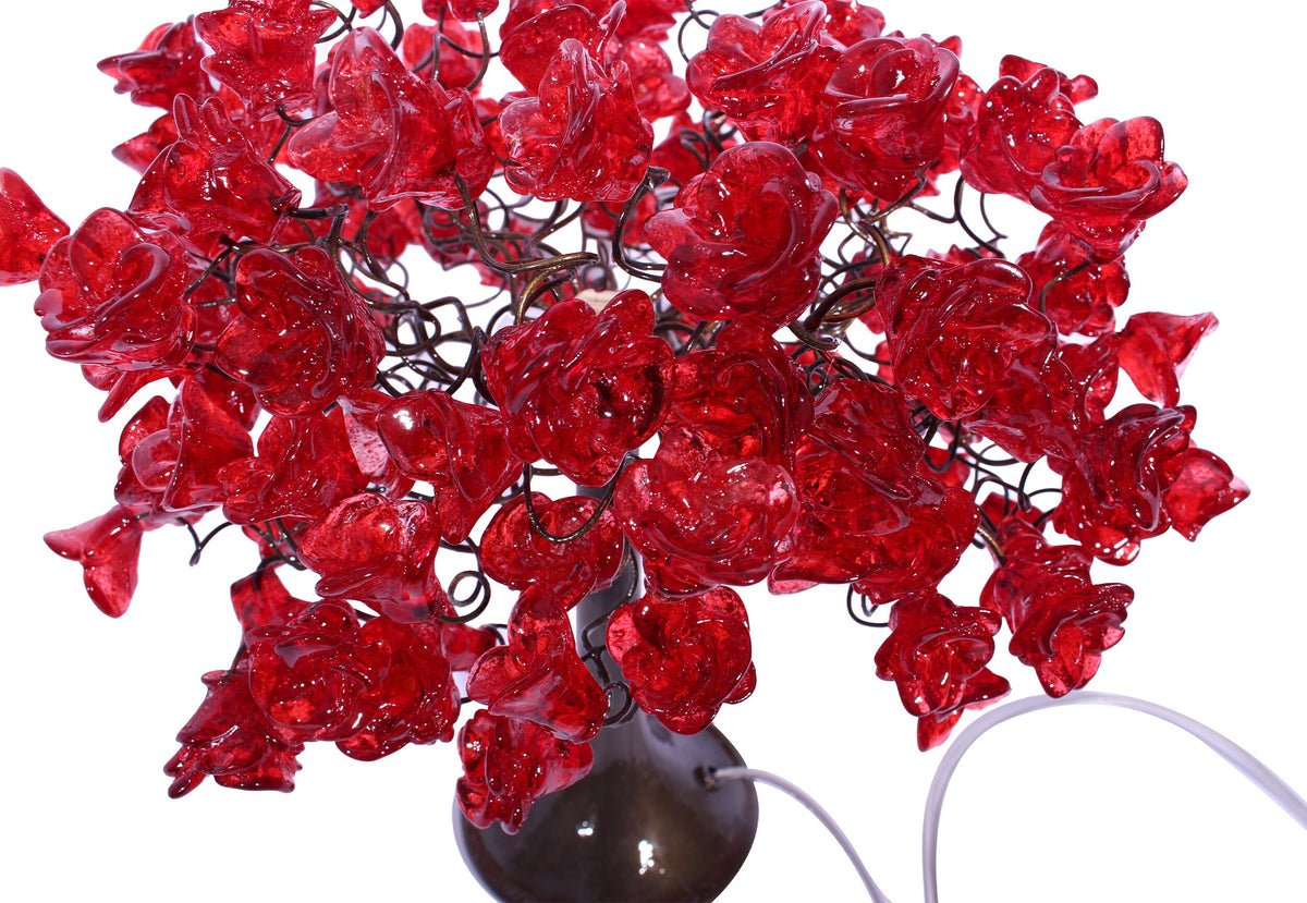 Red Table lamp, bedside lamps with Red roses flowers, Romantic table lamp with metal wires and red flowers for bedroom, Valentine gift