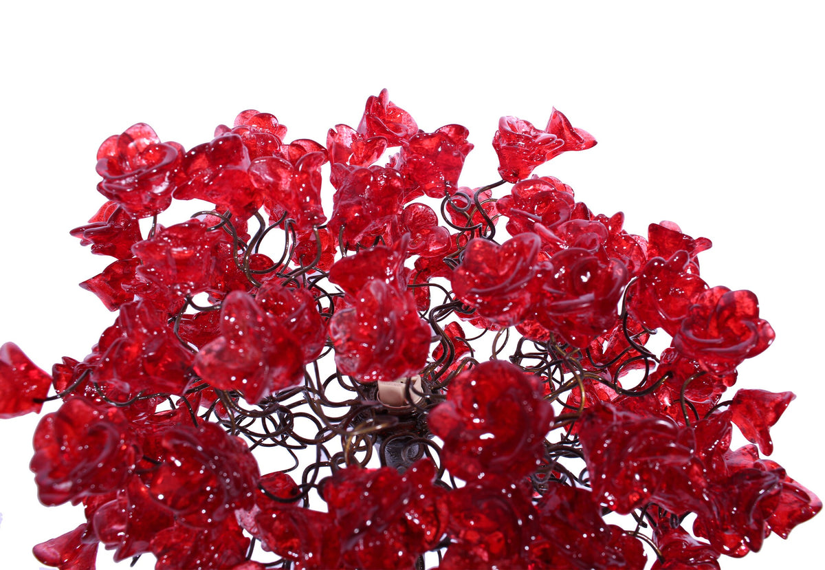 Red Table lamp, bedside lamps with Red roses flowers, Romantic table lamp with metal wires and red flowers for bedroom, Valentine gift