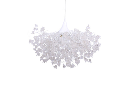 Elegant Chandelier with White Clear Flowers | Stunning Hanging Light for Living or Dining Room | Unique and Beautiful Resin Flower Lamp