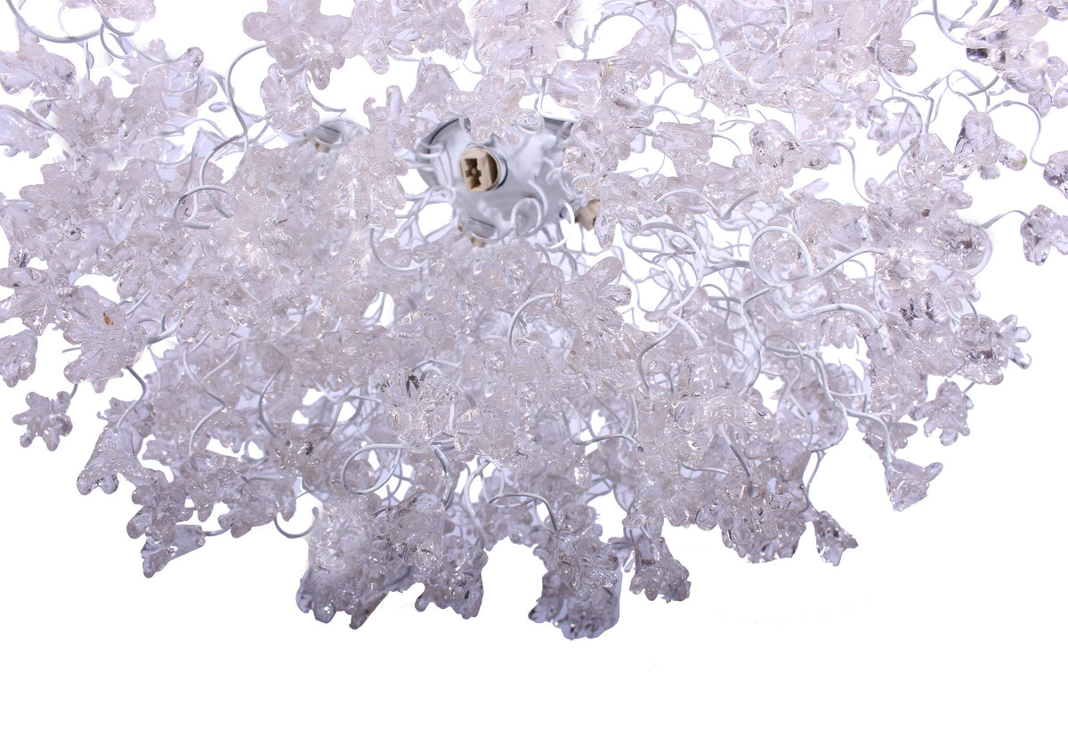 Elegant Chandelier with White Clear Flowers | Stunning Hanging Light for Living or Dining Room | Unique and Beautiful Resin Flower Lamp