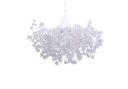 Elegant Chandelier with White Clear Flowers | Stunning Hanging Light for Living or Dining Room | Unique and Beautiful Resin Flower Lamp