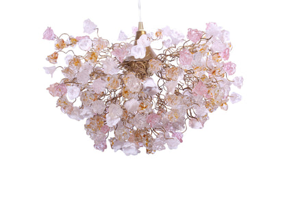 Modern Hanging Light with clear, white and gold flowers for living room, bedroom, Dining Room.