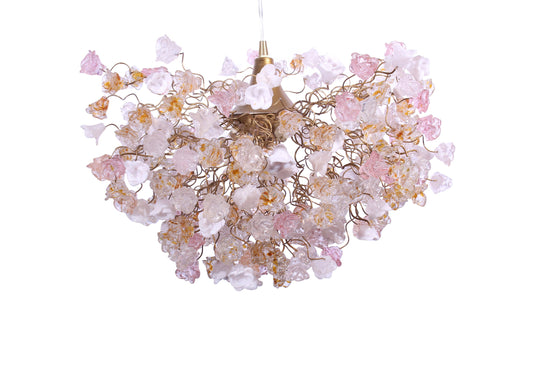 Modern Hanging Light with clear, white and gold flowers for living room, bedroom, Dining Room.