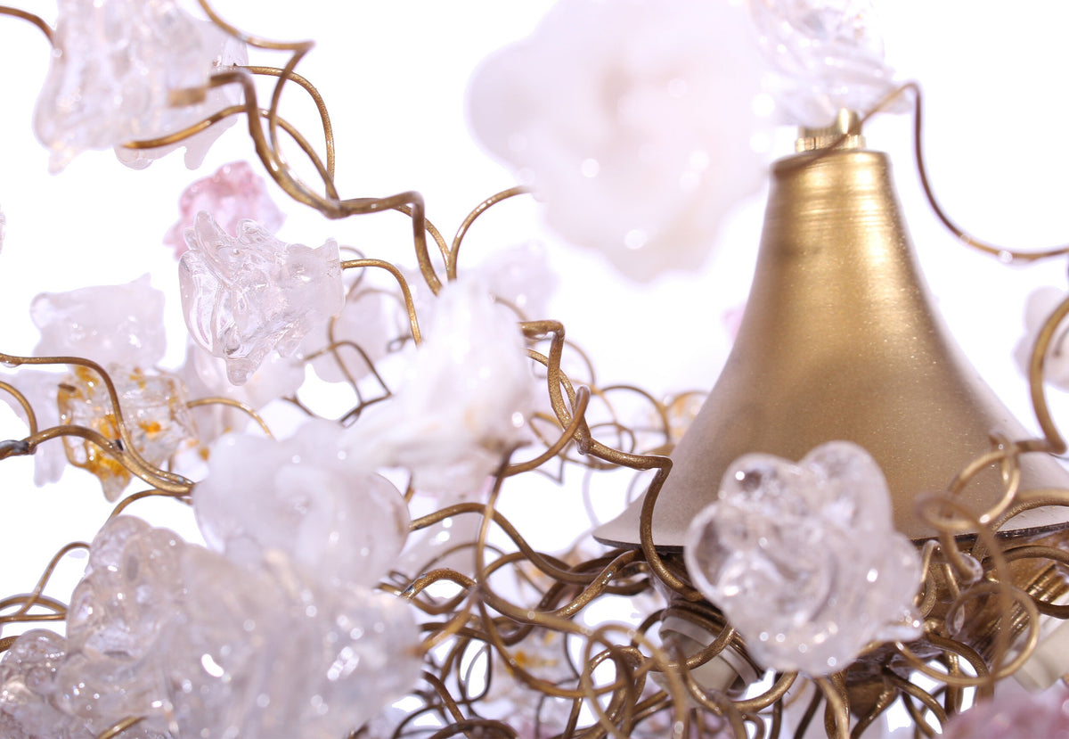 Modern Hanging Light with clear, white and gold flowers for living room, bedroom, Dining Room.