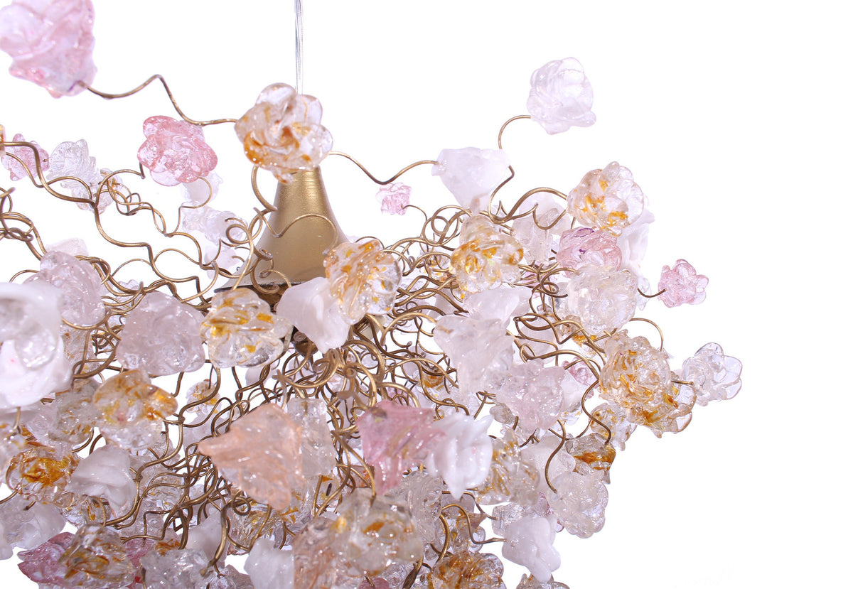 Modern Hanging Light with clear, white and gold flowers for living room, bedroom, Dining Room.