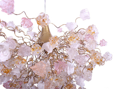 Modern Hanging Light with clear, white and gold flowers for living room, bedroom, Dining Room.