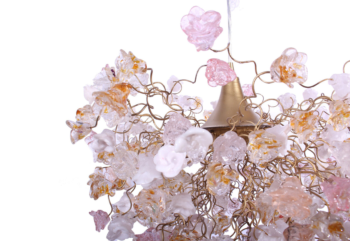 Modern Hanging Light with clear, white and gold flowers for living room, bedroom, Dining Room.