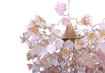 Modern Hanging Light with clear, white and gold flowers for living room, bedroom, Dining Room.