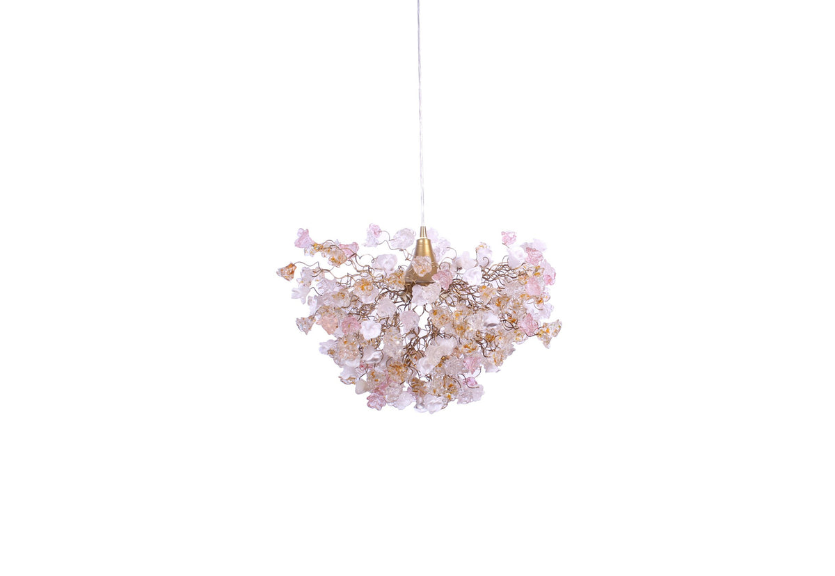 Modern Hanging Light with clear, white and gold flowers for living room, bedroom, Dining Room.