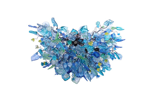 Exquisite Large Hanging Chandelier with Sea Color Flowers and Leaves for Dining Room or Living Room - Unique Handmade Decor Piece