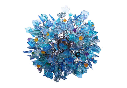 Blue Resin Floral Chandelier: Sea Color Leaf Shadow Modern Ceiling Lamp