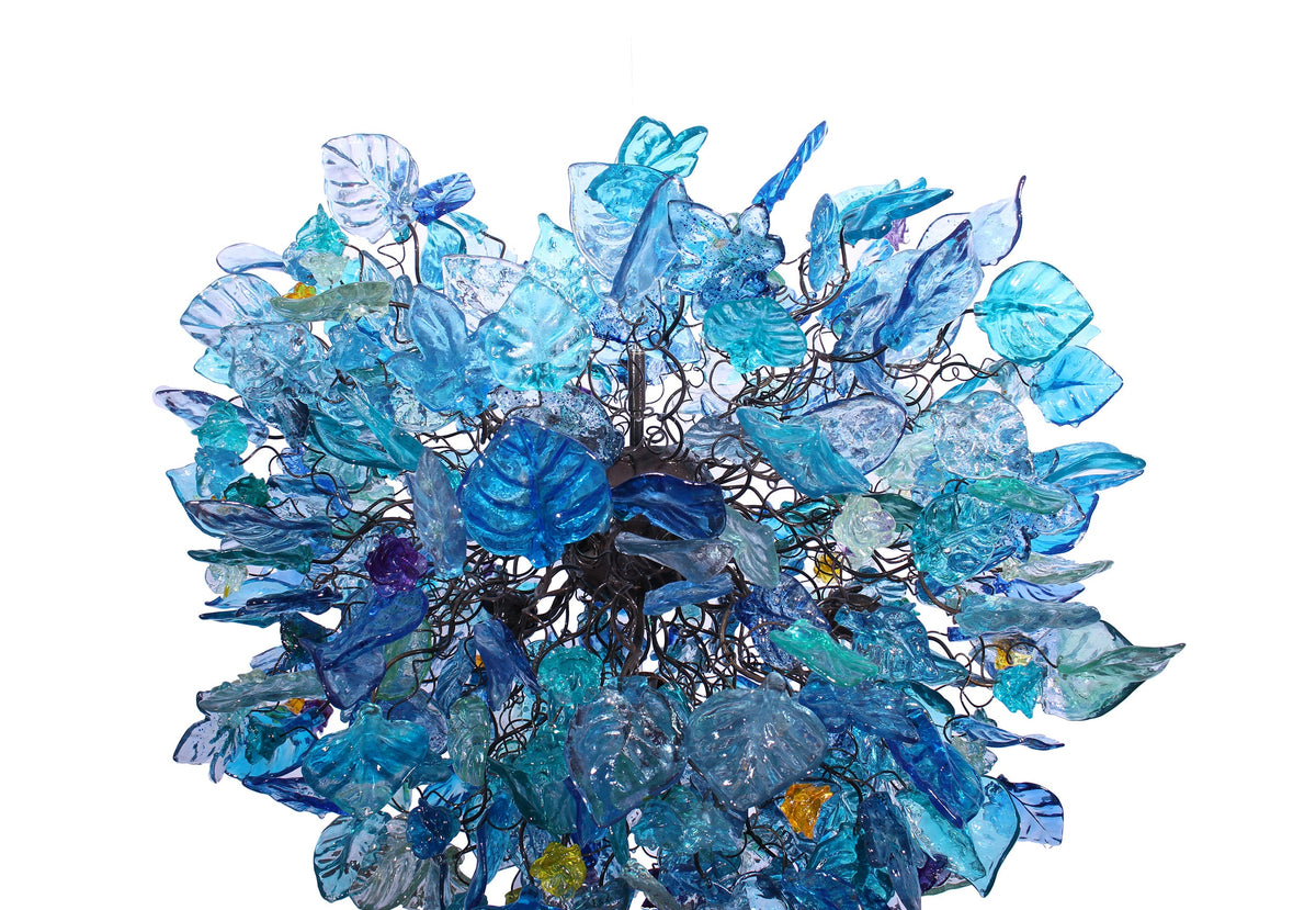 Blue Resin Floral Chandelier: Sea Color Leaf Shadow Modern Ceiling Lamp