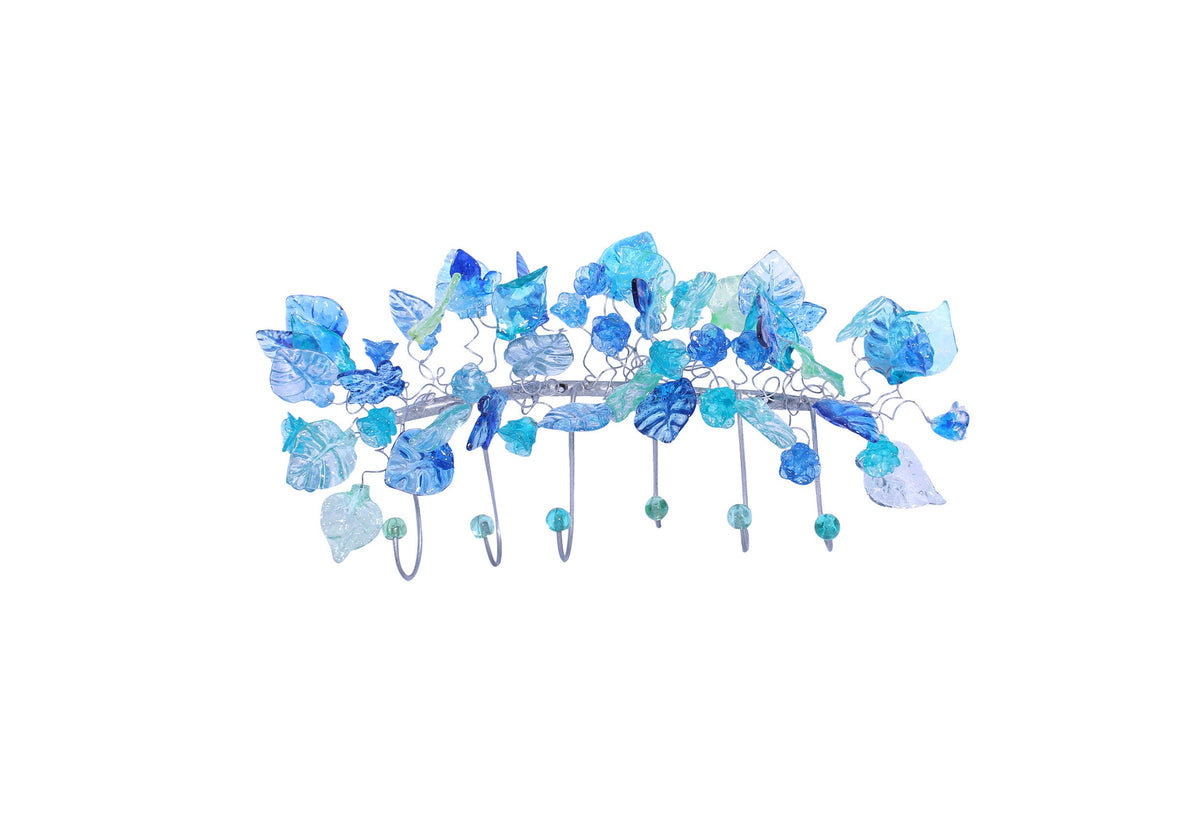Unique Wall hooks hand made with blue color leaves and flower - Towel Holder for Bathroom or Hooks coat hanger