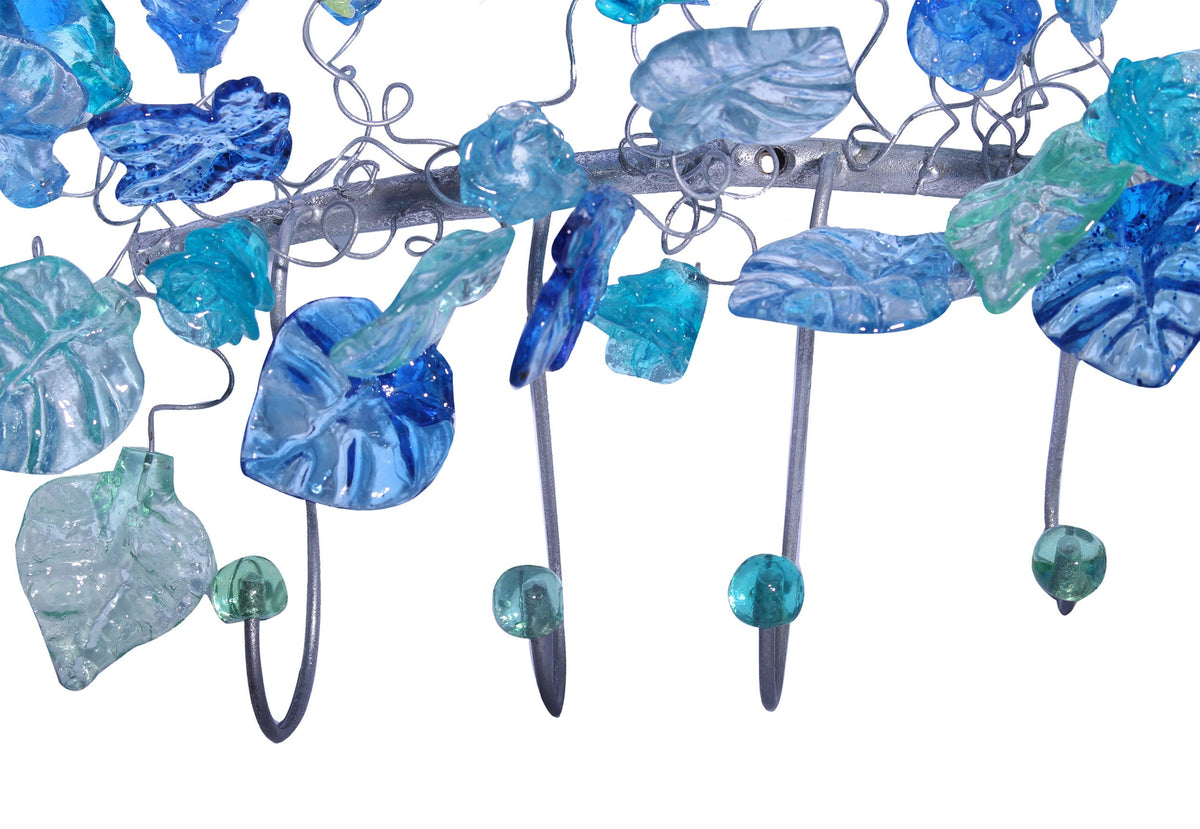 Unique Wall hooks hand made with blue color leaves and flower - Towel Holder for Bathroom or Hooks coat hanger