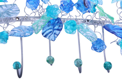 Unique Wall hooks hand made with blue color leaves and flower - Towel Holder for Bathroom or Hooks coat hanger