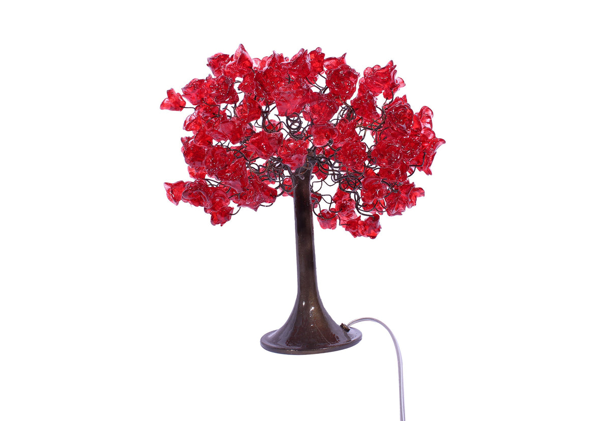 Red Table lamp, bedside lamps with Red roses flowers, Romantic table lamp with metal wires and red flowers for bedroom, Valentine gift