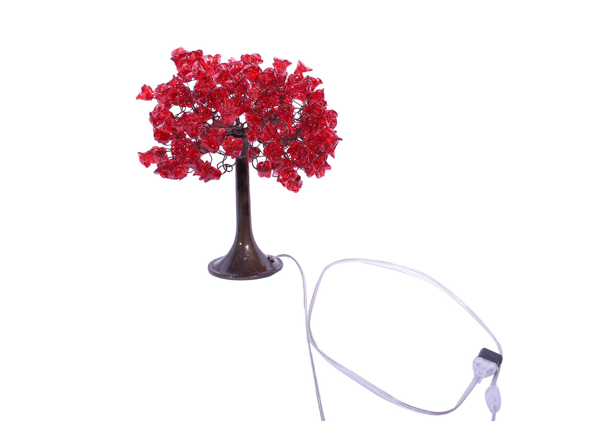 Red Table lamp, bedside lamps with Red roses flowers, Romantic table lamp with metal wires and red flowers for bedroom, Valentine gift