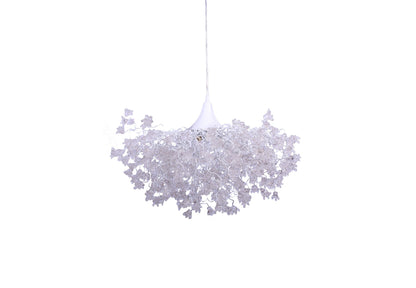 Elegant Chandelier with White Clear Flowers | Stunning Hanging Light for Living or Dining Room | Unique and Beautiful Resin Flower Lamp